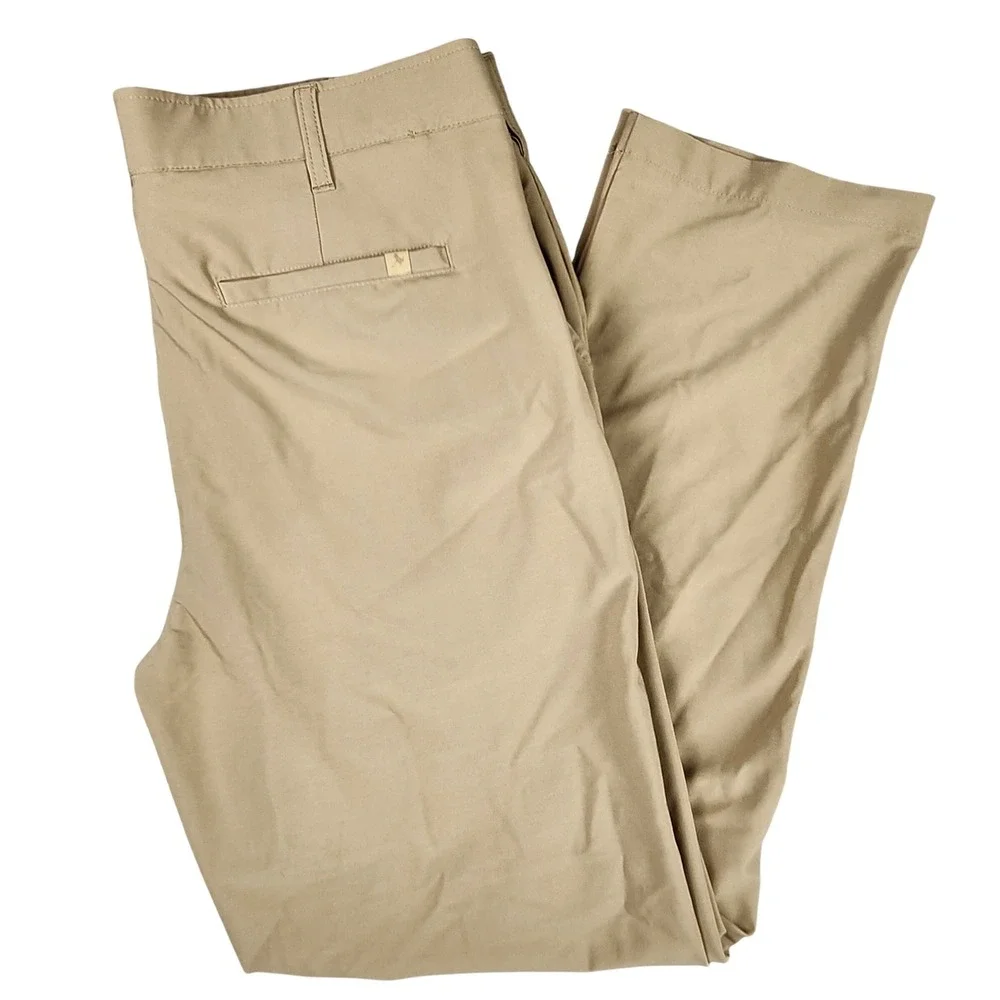 Birdie Bound Golf Pants Men 36x30 Khaki Stretch Performance Flat Front Preppy